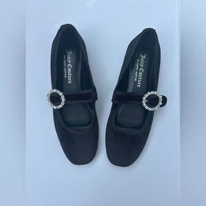 NWOT Juicy Couture Black Mary Jane Flats with Pearl Buckle
